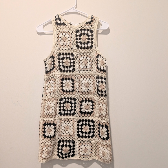 House of Harlow 1960 Dresses & Skirts - House of Harlow 1960 Crochet Square-Panel Festival Dress in Cream and Black